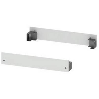 Two white, rectangular metal parts with black mounting brackets at the ends, likely for use in an assembly system.