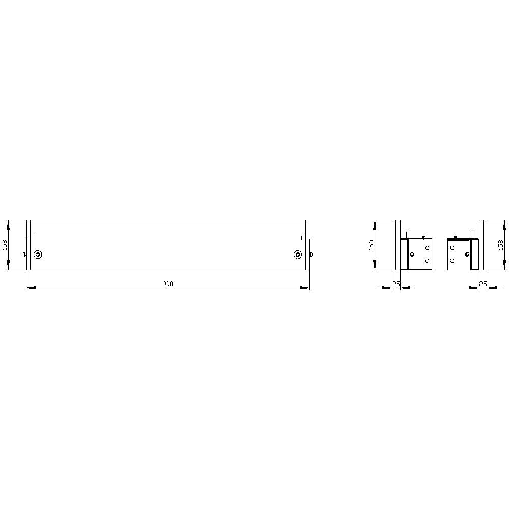 Technical drawing of a rectangular metal beam with dimensions 990 mm in length and 80 mm in height. Side view shows additional details.