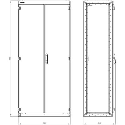 This technical drawing shows the front and side view of a cabinet with the following dimensions: height 2000 mm, width 800 mm, depth 563 mm.