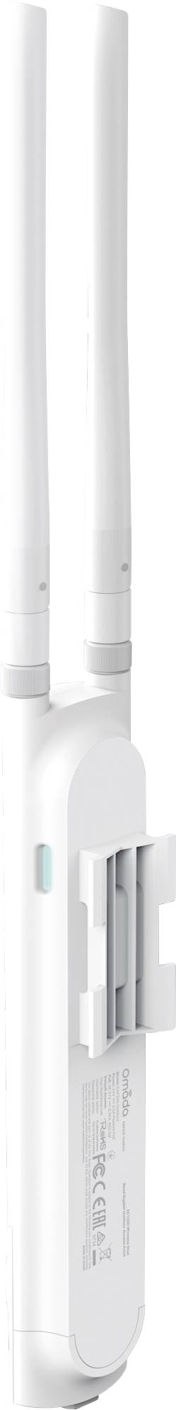 A white Wi-Fi repeater with two aerials and a mounting kit on the side. Suitable for extending the wireless network.