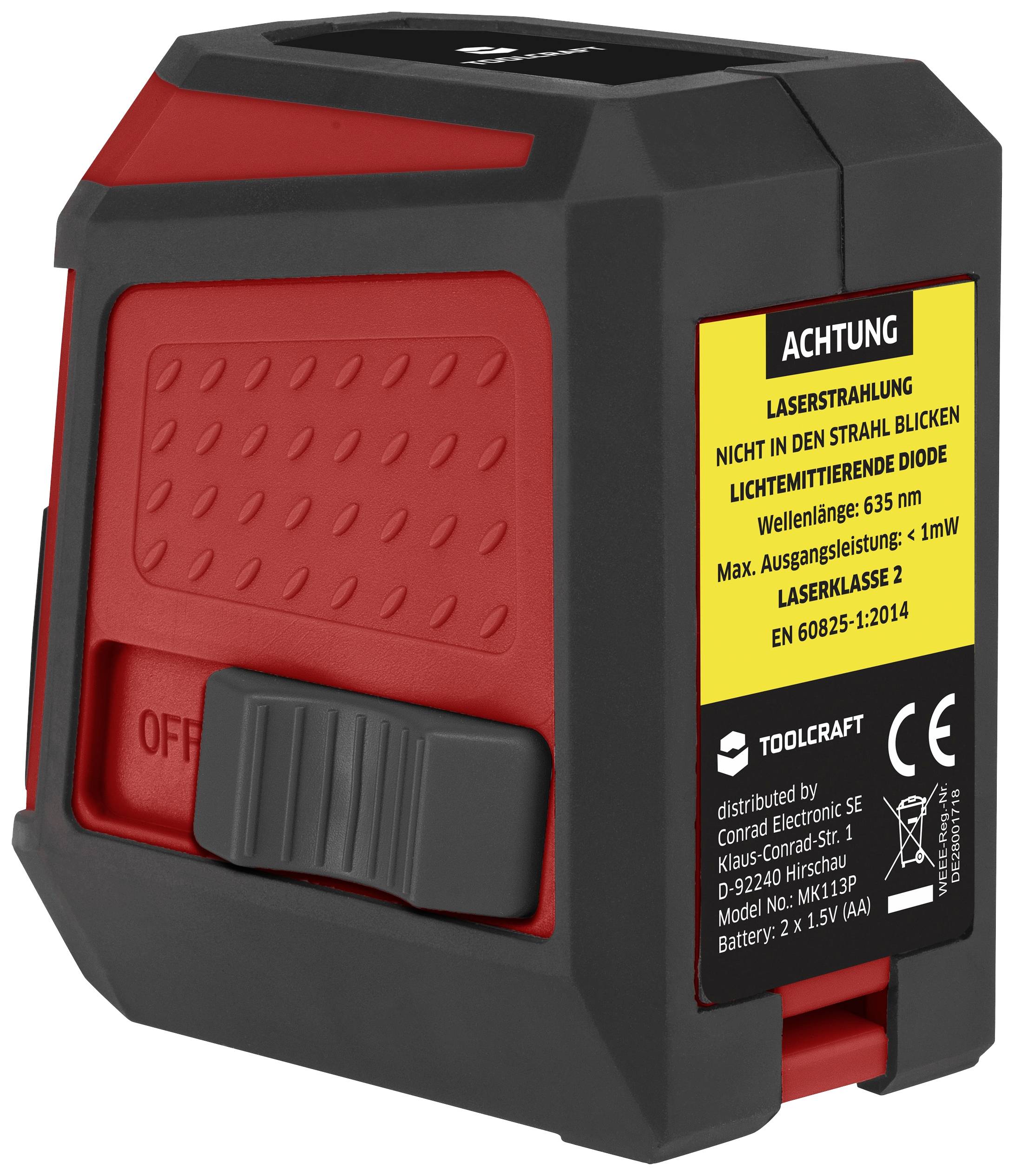 TOOLCRAFT CL12 Cross line laser Incl. bag, Self-levelling Range (max.): 12 m Calibrated to: Manufacturer's standards (no-3