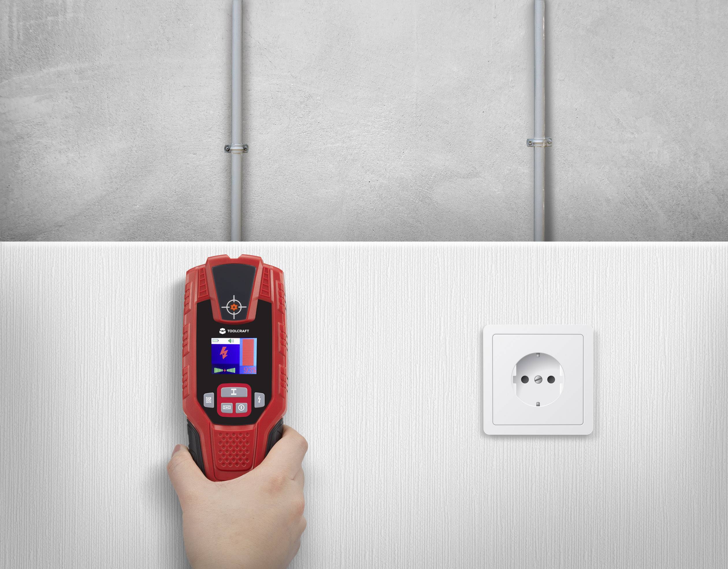 TOOLCRAFT Detector TO-5137836 Locating depth (max.) 100 mm Suitable for Wood, Non-ferrous metal, Ferrous metal, Live wir-5