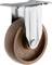 A brown swivel castor with a metal mounting bracket. The wheel is smooth and round, suitable for furniture or trolleys.