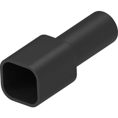 Black, cylindrical plastic attachment with a rectangular opening, suitable for pipe connection or adapting in technical applications.