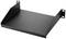 A black, rectangular shelf board, suitable for wall mounting.
