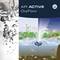 'Air Active OxFlow' advertising image of a water installation with a pond, plants, fish, and a central water jet, with the company logo on the right.