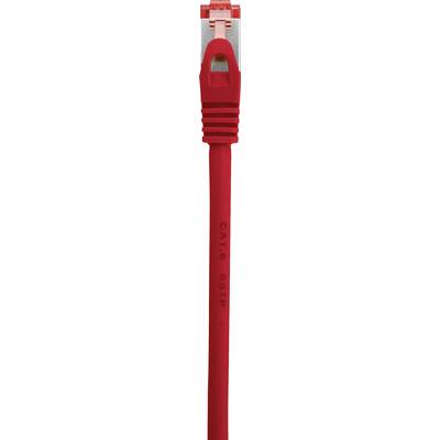 Red Ethernet cable with RJ45 connector, suitable for network connections, insulated wire for data transmission.