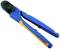 A blue and yellow crimping tool for connecting cables. It has long handles and a black crimping head.