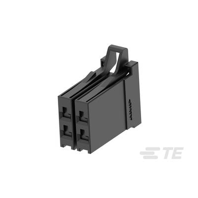 Black electrical connector with two parallel sockets and a locking mechanism, side-by-side view, TE logo visible.