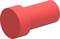 Red cylindrical object with a broad end reminiscent of a screw or bolt.