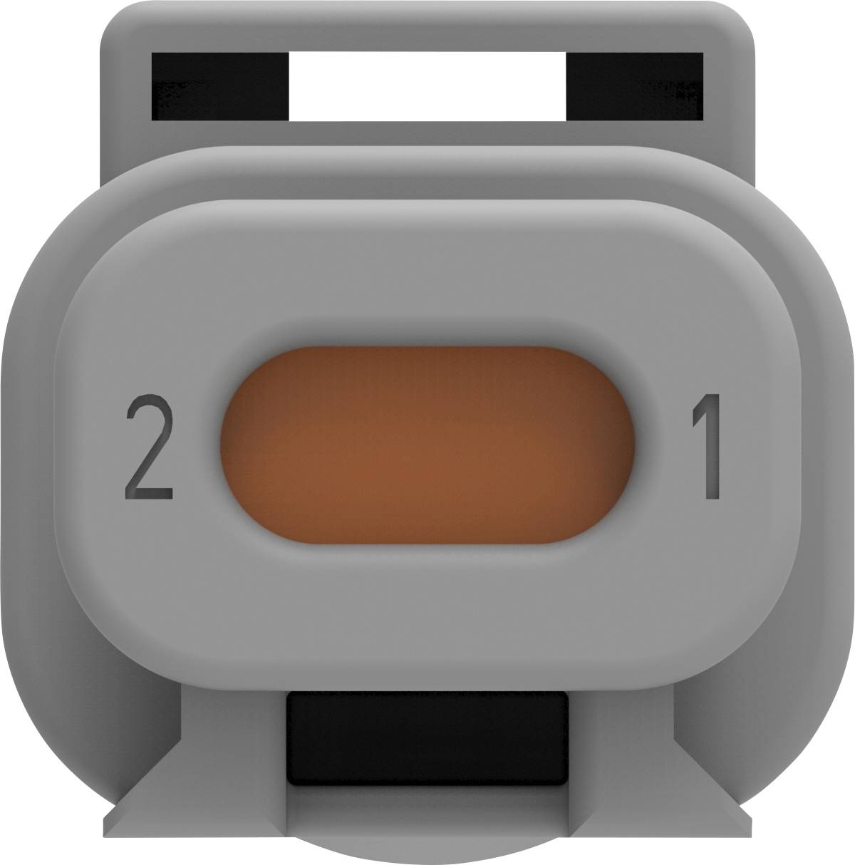 Grey electrical plug with an orange inner area, numbered with '2' and '1' on the sides.