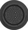 Electrical circular plug connector with multiple round metal contacts arranged in concentric circles on a black background.