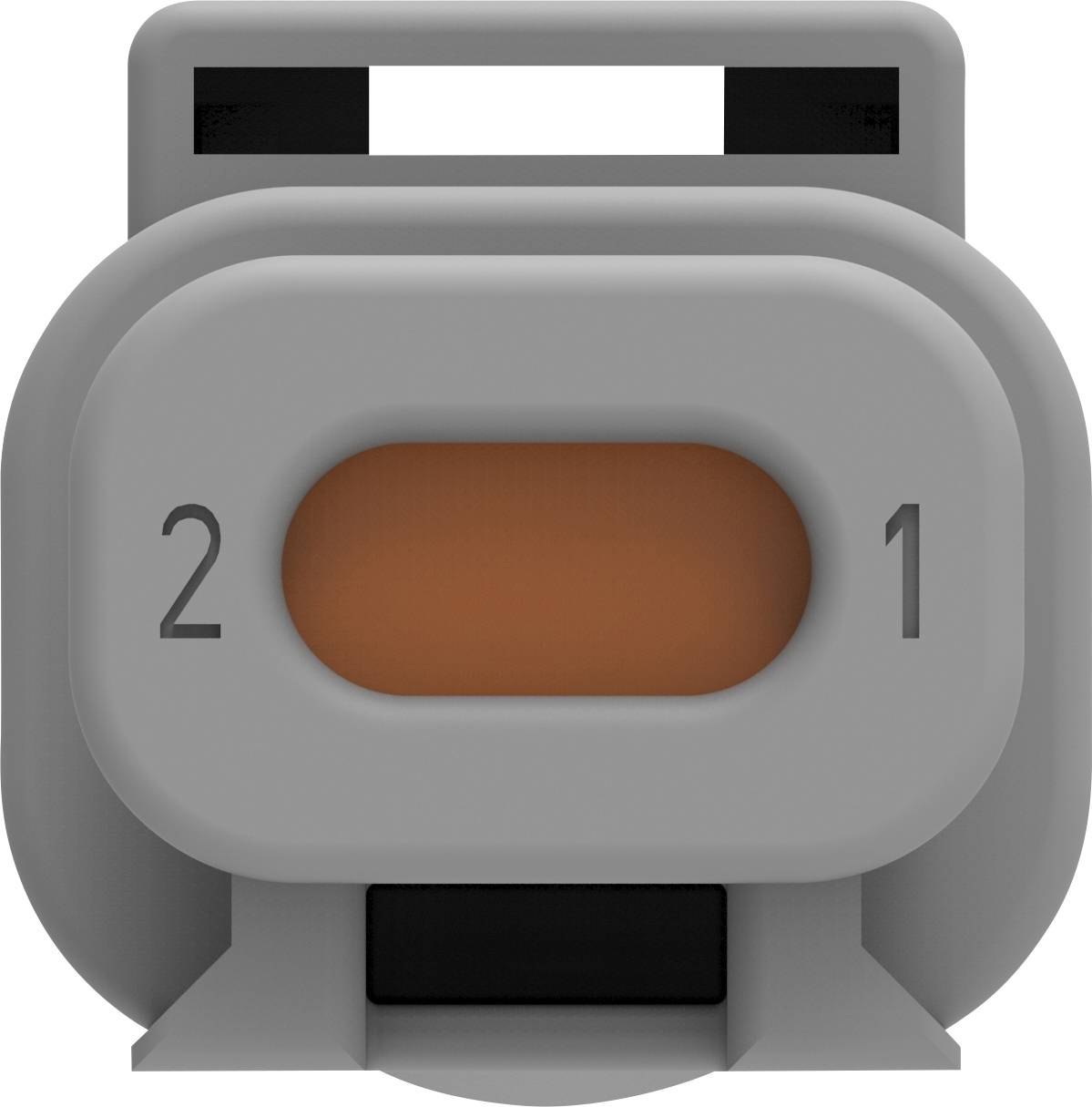 A grey bush with an orange insert in the middle, marked with the numbers '2' on the left and '1' on the right side.