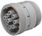 A multi-pole socket connector made of grey plastic with several round internal contacts.