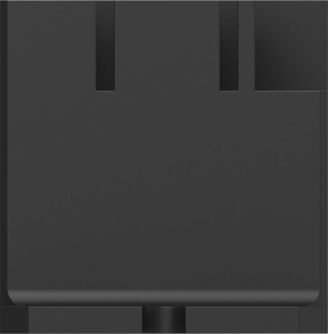 Dark, stylised symbol resembling a plug or geometric shape.