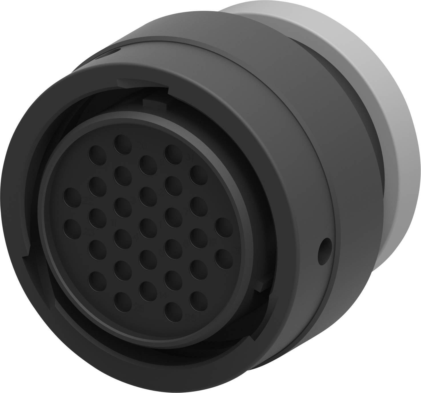 A black cylindrical plug with multiple round contact openings.