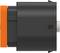 A cylindrical black device with an orange section. It has a metal component on the side that could serve as an operating handle.
