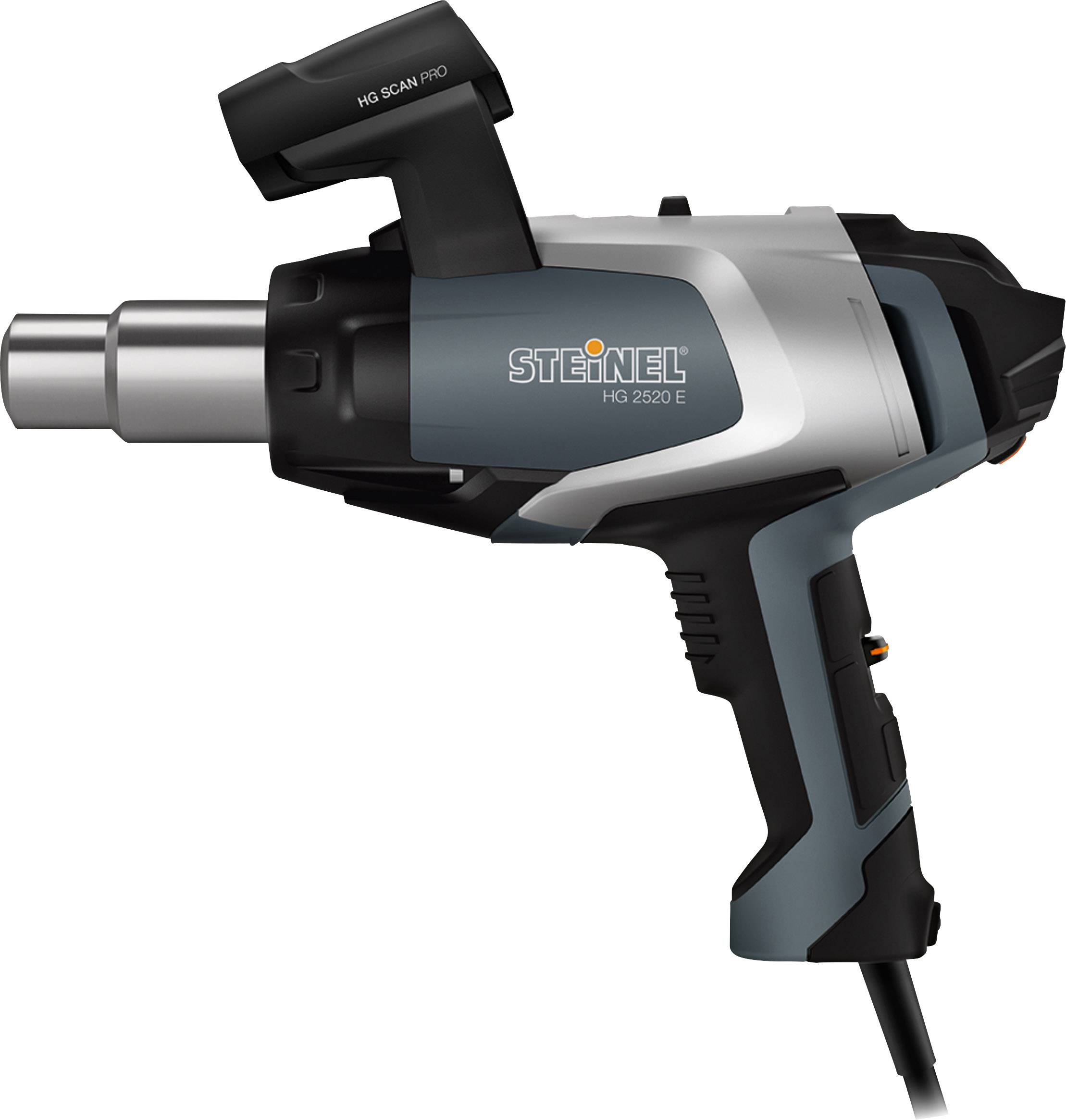 Hot air blower with grey and black casing, side handle and the inscription 'Steinel HG 2520 E'.