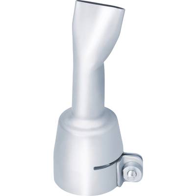 A metallic pipe attachment with a curved tip, secured by a screw on the underside. Used for targeted air direction.