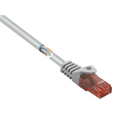 A grey Ethernet cable with a red connector and partially exposed, colour-coded wires for network connections.
