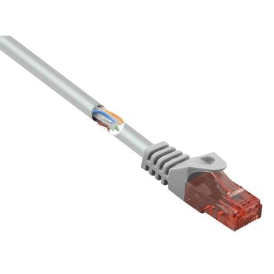 A grey Ethernet cable with a red connector, partially exposed, reveals four coloured cables.