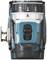 Cordless drill, close-up of the front section with torque settings, blue body, metal mount on the left side.