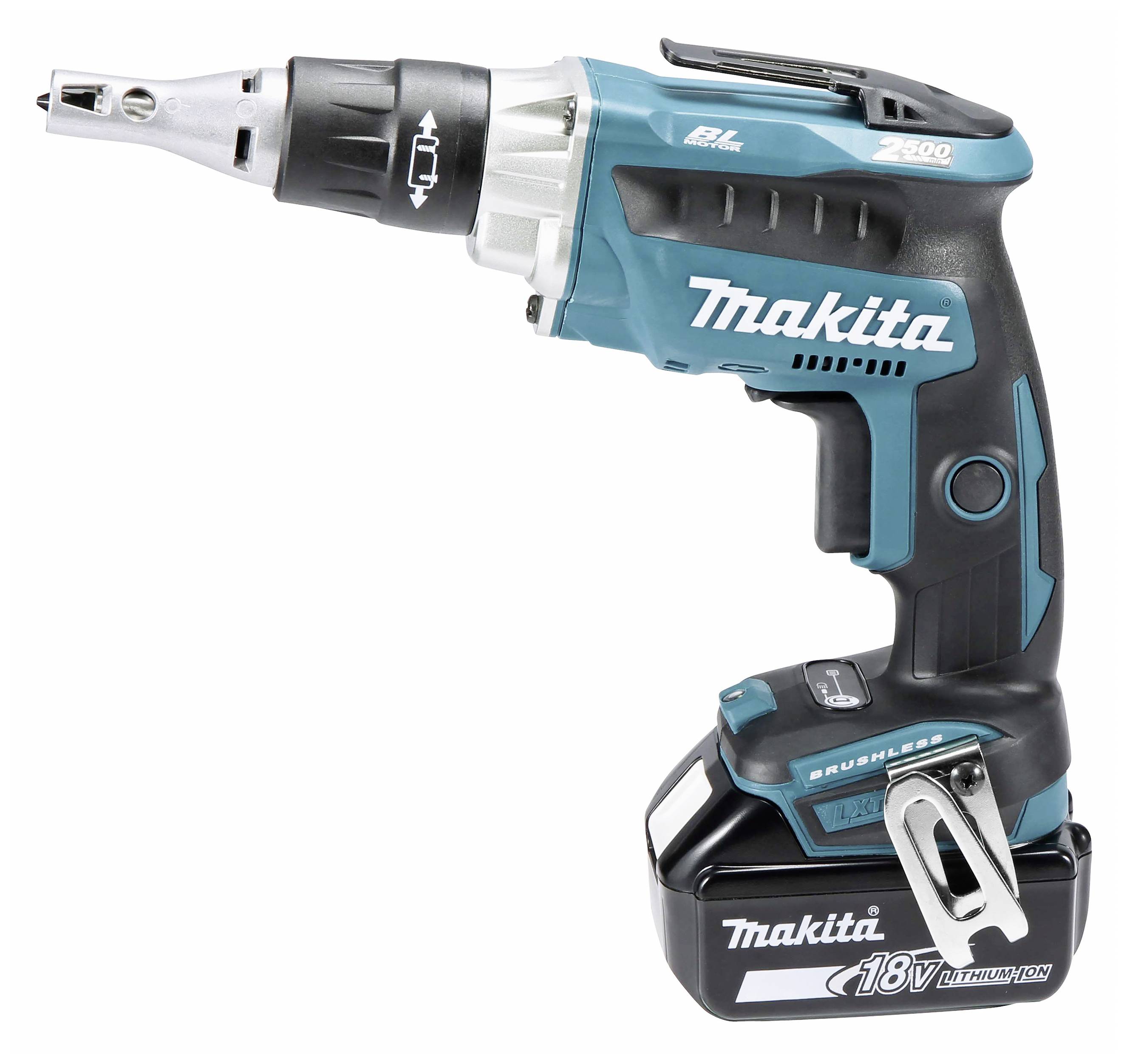 Cordless Makita Lithium-Ion Drill Driver, blue-black, for precise screwing and efficient use in construction projects.
