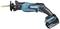 A cordless Makita 18V reciprocating saw in blue and black. The design showcases the ergonomic handle and the saw blade.