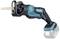 A blue, cordless jigsaw by Makita with a saw blade suitable for craft work.