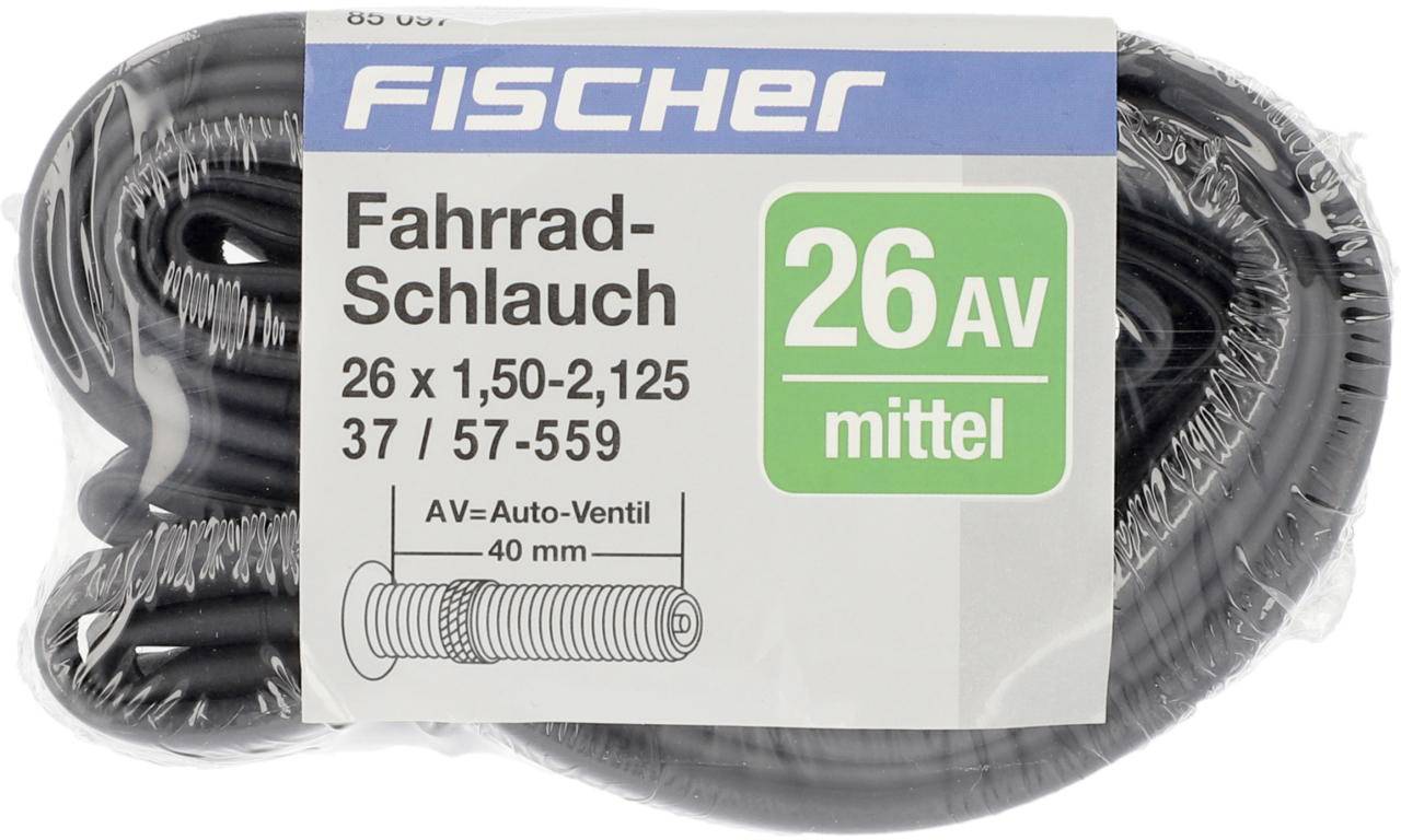 'Bicycle inner tube by Fischer, size 26 x 1.50-2.125, 40 mm auto valve, for medium-sized tyres.'