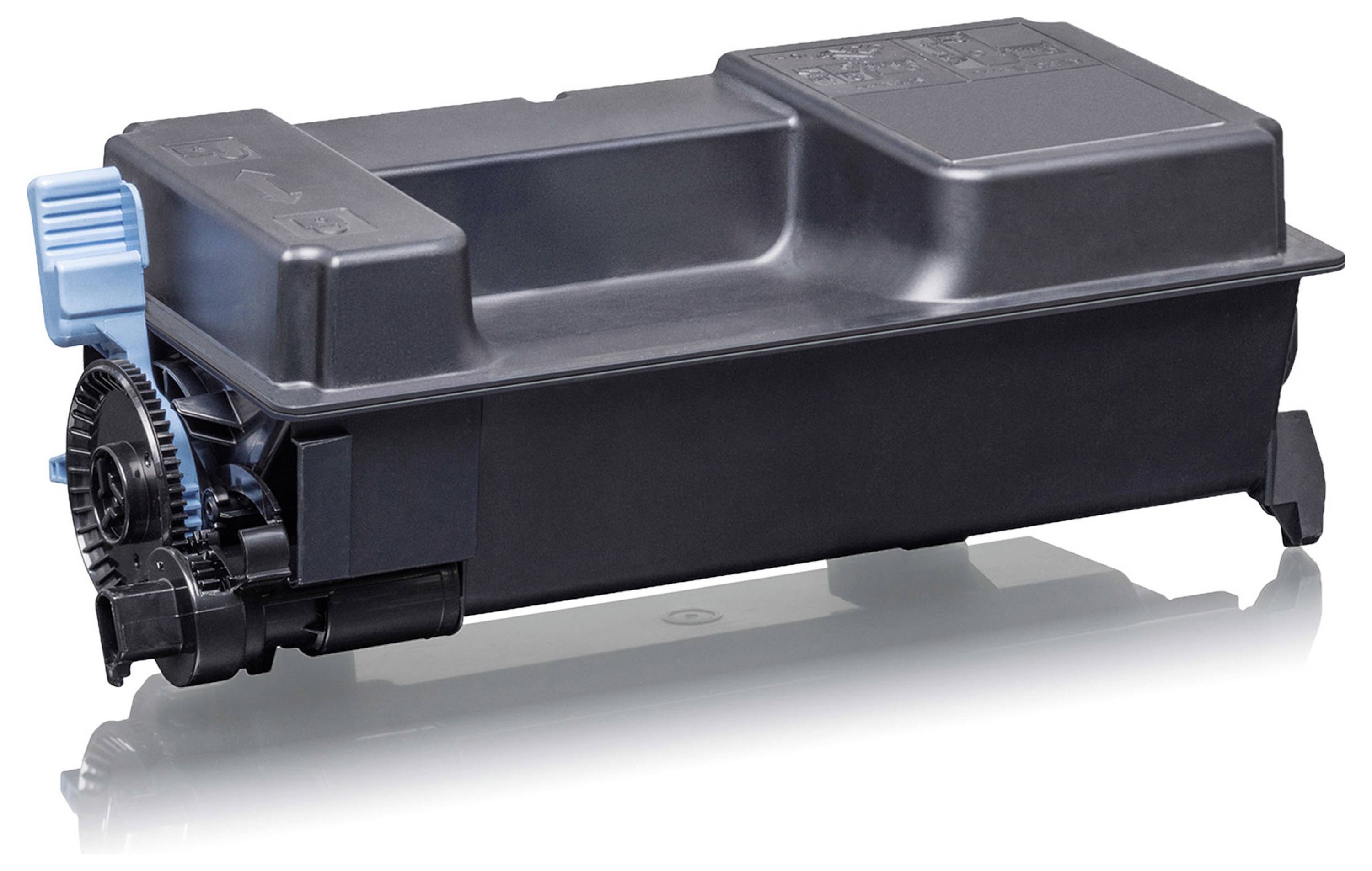 Black toner cartridge with blue gear and latch, shown isolated on a white background.<br>