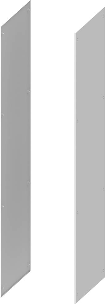 Two silver, narrow vertical plates standing parallel to each other.