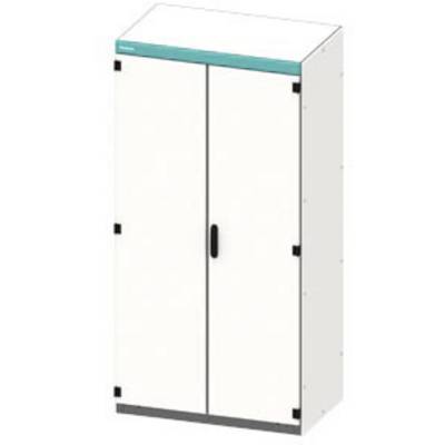 A white wardrobe with two doors and a black handle. A green stripe is visible at the top. Wardrobe in a technical or industrial style.