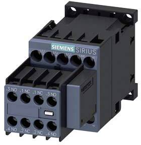 A black Siemens contactor from the Sirius series with multiple connection terminals, suitable for electrical applications in switchgear installations.