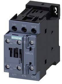 A blue electric contactor by Siemens, Sirius model, with multiple connection terminals visible at the front.