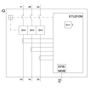 Circuit diagram of a power circuit breaker with ETU310M control unit, showing circuit components and connections with labels '+Q', 'EFB/MMB'.