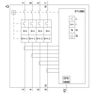 'Circuit diagram of an electronic device labelled ETU330, showing connections L, N, G and EFB/MMB. Lines connect various points.'
