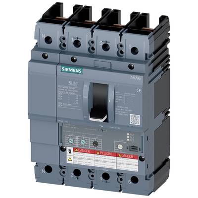'Siemens 3VA6' circuit breaker with a 4-pole design, black toggle switch in the centre, specified for electrical protection applications.
