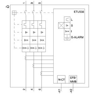 Circuit diagram of an electronic device with multiple connections. Labelled are L, S, I, and G-ALARM. Connections to other modules are shown.