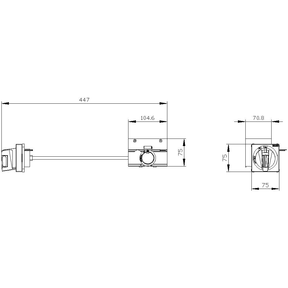 Technical drawing of a cylinder with detailed dimensions: length 447 mm, width 75 mm, height 75 mm. Shows connecting parts.
