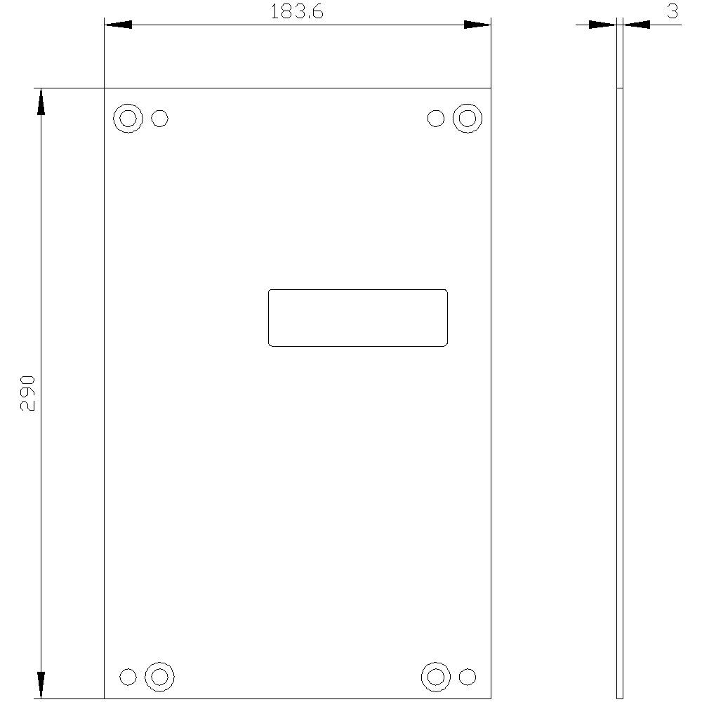 Technical drawing of a rectangular component with dimensions of 183.6 mm width, 290 mm height, and 3 mm depth.