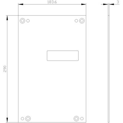 Technical drawing of a rectangular component with dimensions of 183.6 mm width, 290 mm height, and 3 mm depth.