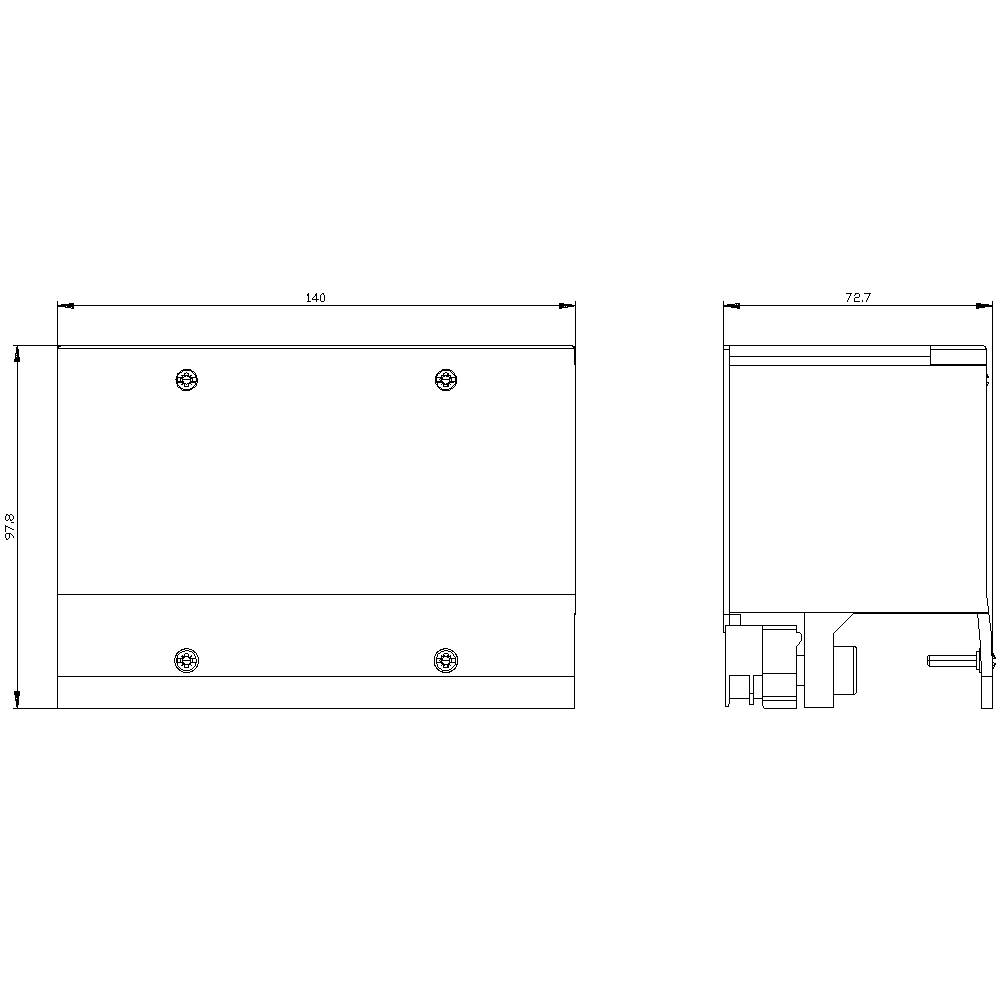 Technical drawing of a rectangular device with dimensions: width 140 mm, height 92 mm, depth 72.7 mm. Two views: front and side view.