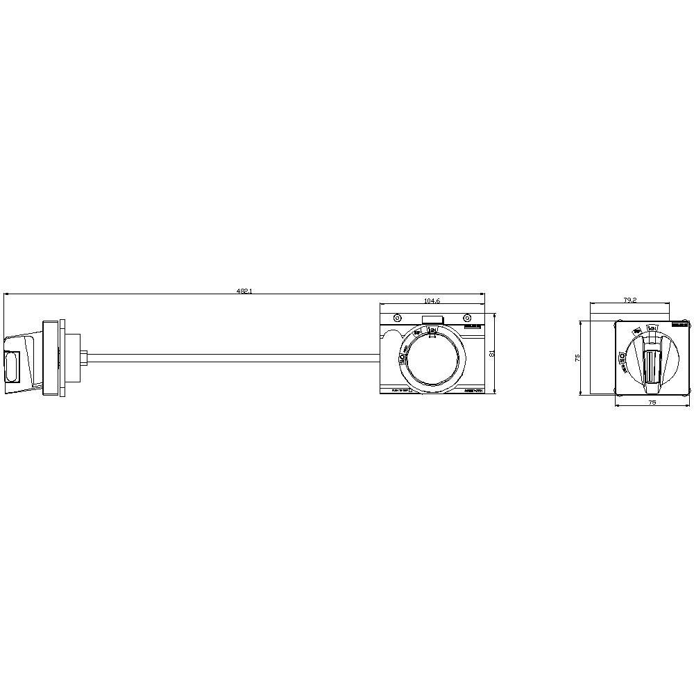 Technical drawing of an assembly with side and front views. Contains precise dimensions and markings.