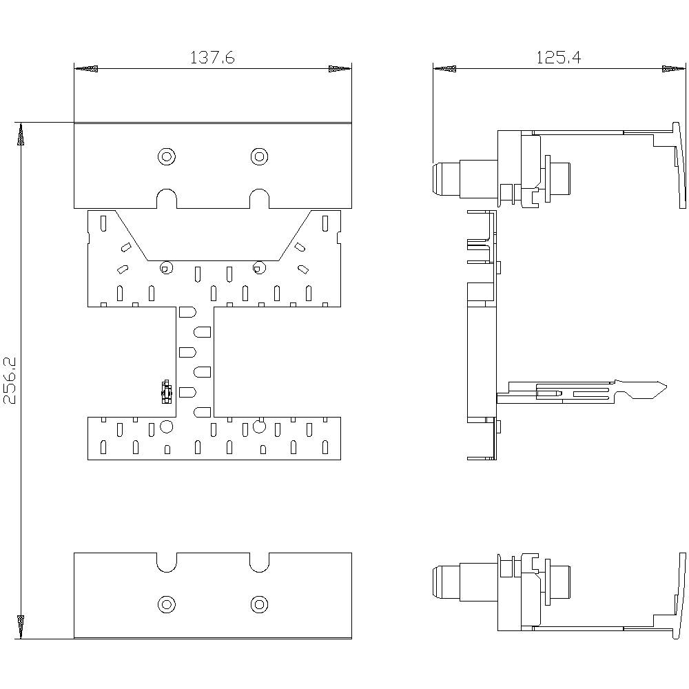 Technical drawing of a mounting profile with detailed dimensions: width 137.6 mm, height 256.2 mm, side depth 125.4 mm.
