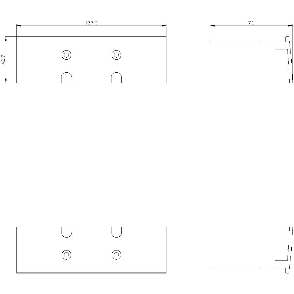 Technical drawing of a rectangular part with dimensions: length 137.6 mm, width 47 mm. Side and top views show holes and edges.