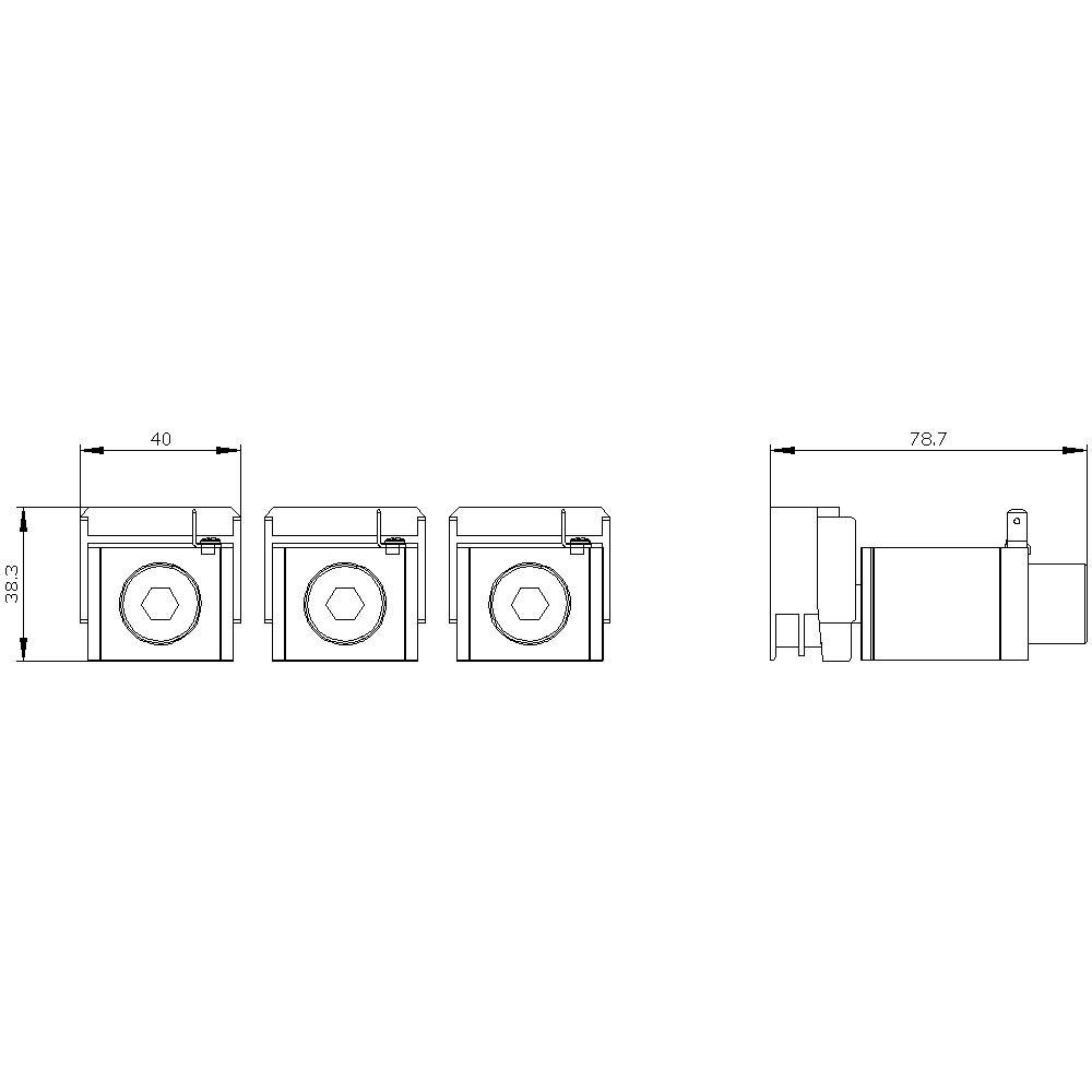 Technical drawing of three identical electrical components showing side and front views with dimensions: height 33.3 mm, width 40 mm, depth 78.7 mm.