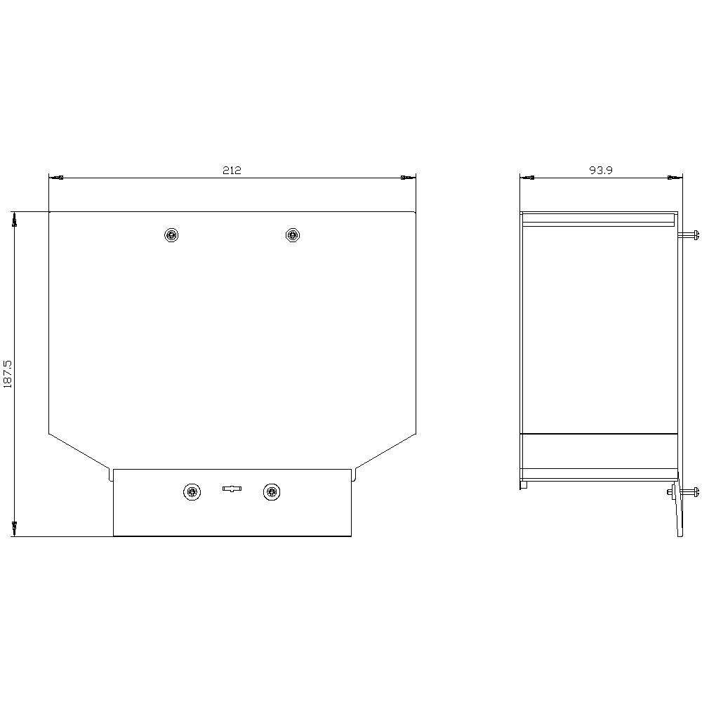 Technical drawing of a rectangular object with dimensions: width 212, height 167.5, depth 93.9. Front and side views shown.