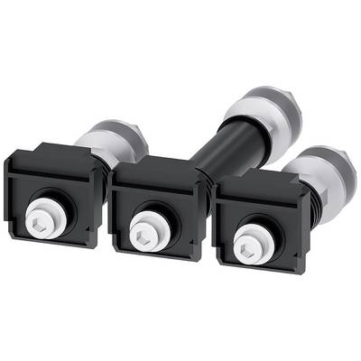 'Three black double mounting modules, arranged side by side. Each module has a white hexagonal screw in the centre.'