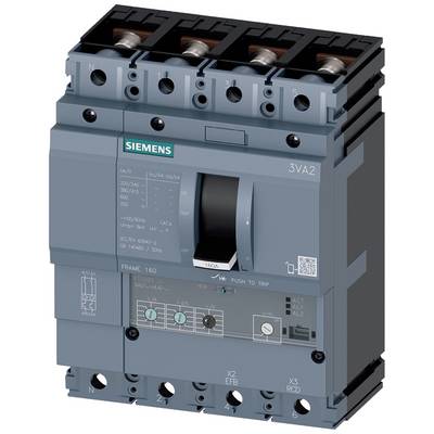 A three-pole circuit breaker with brand logo. The switch has multiple connections and technical details on the front.